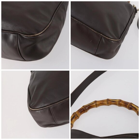 GUCCI Bamboo Shoulder Bag Leather 2way Brown Gold - Picture 12 of 16